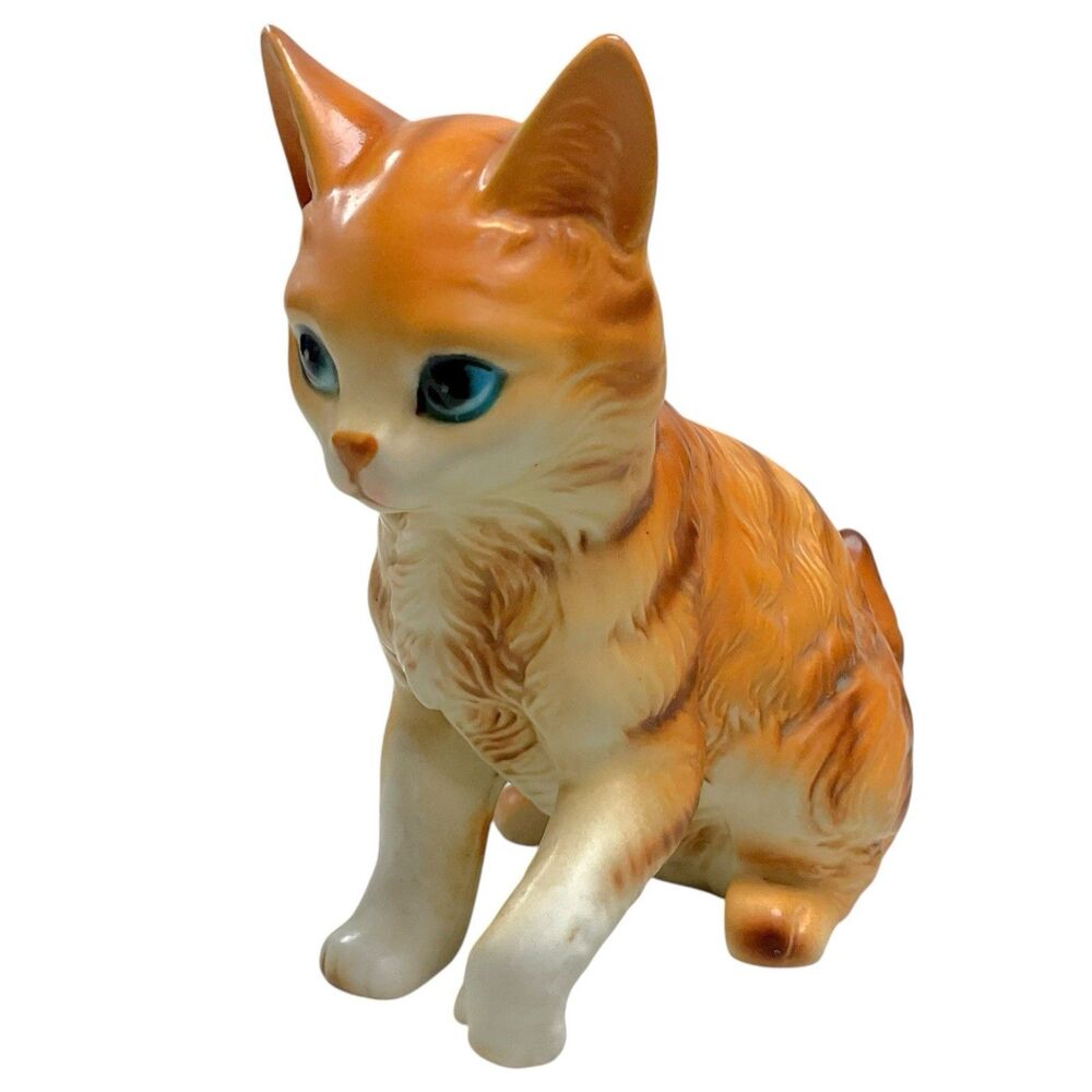 Vintage Lefton‎ Orange Ginger Tabby Cat Kitten Porcelain Figurine Made In Japan